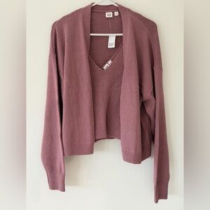 New with tags GAP Women's Dusty Rose Mauve V-Neck Sweater Tank and Cardigan Set